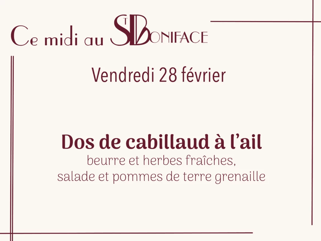 Dos de cabillaud à l'ail, beurre et herbes fraîches, salade et pommes de terre grenaille