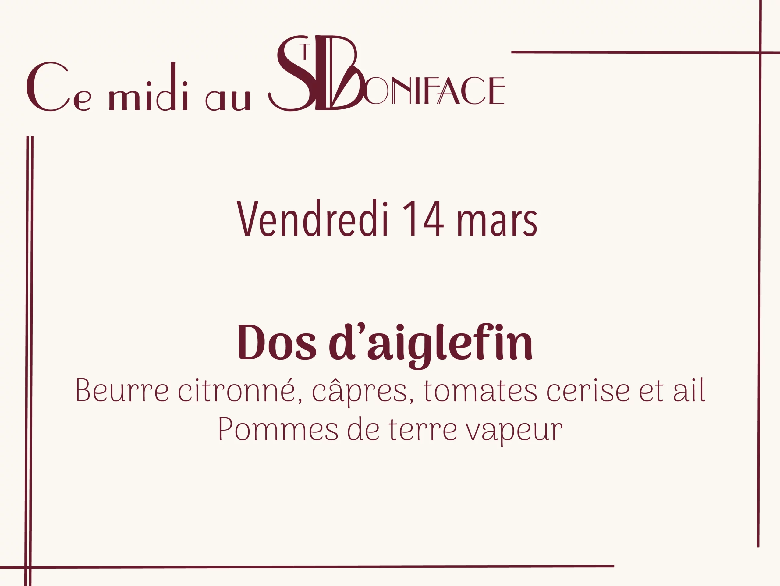 Plat du 14 mars : dos d’aiglefin