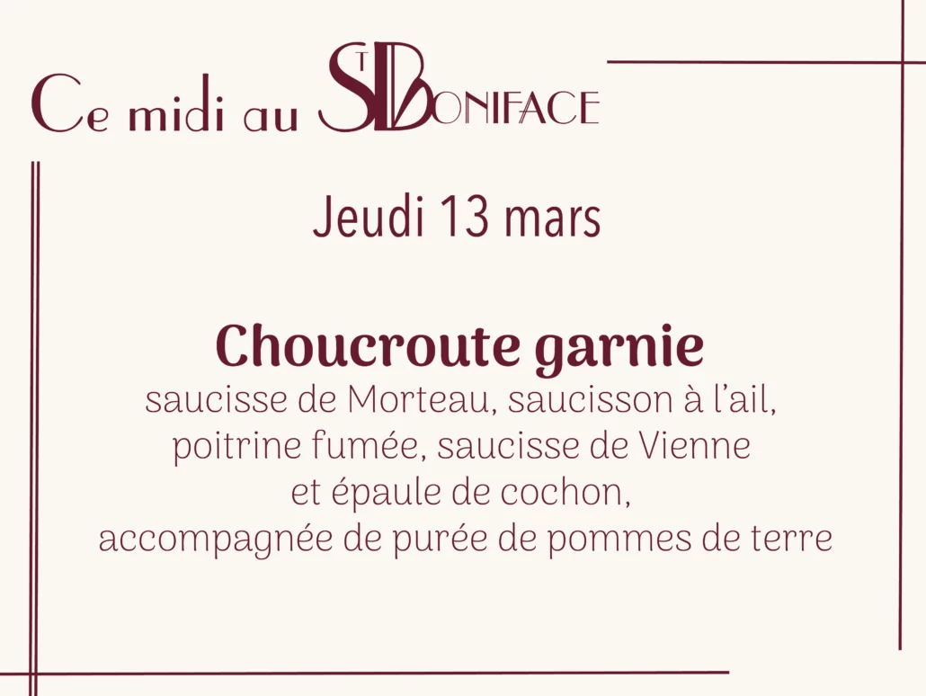 Choucroute garnie, saucisse de Morteau, saucisson à l’ail, poitrine fumée, saucisse de Vienne et épaule de cochon, accompagnée de purée de pommes de terre