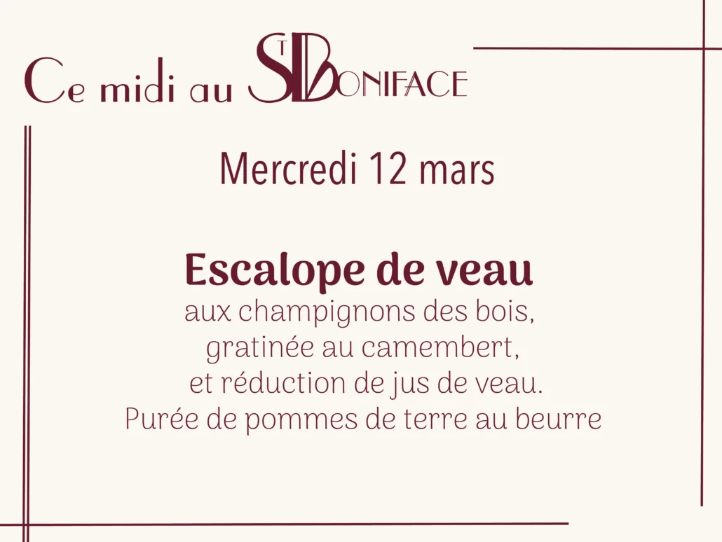 Escalope de veau aux champignons des bois, gratinée au camembert et réduction de jus de veau, purée de pommes de terre au beurre
