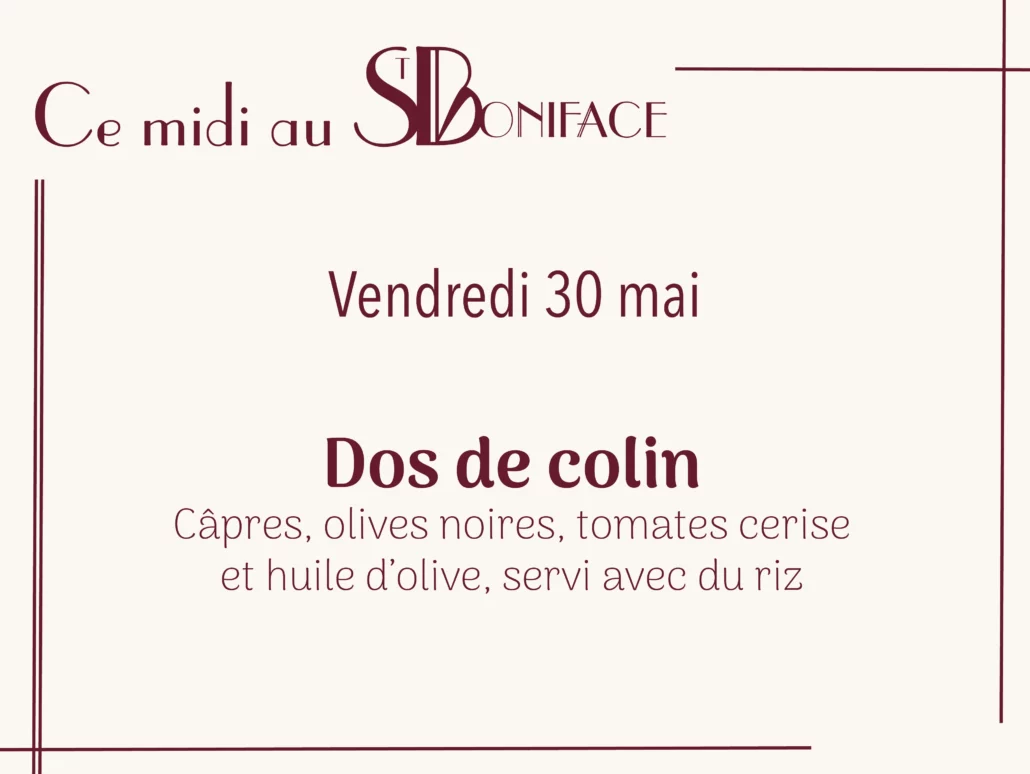 Dos de colin, câpres, olives noires, tomates cerise et huile d’olive, servi avec du riz