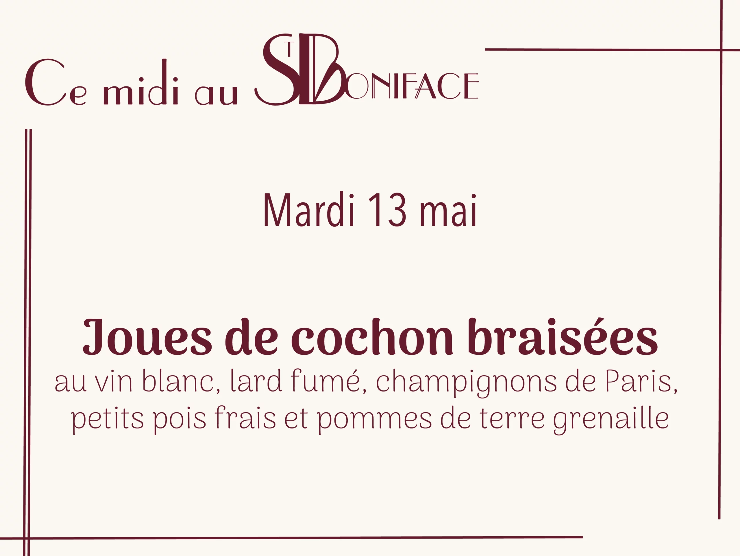 Plat du mardi 13 mai joues de cochon braisées
