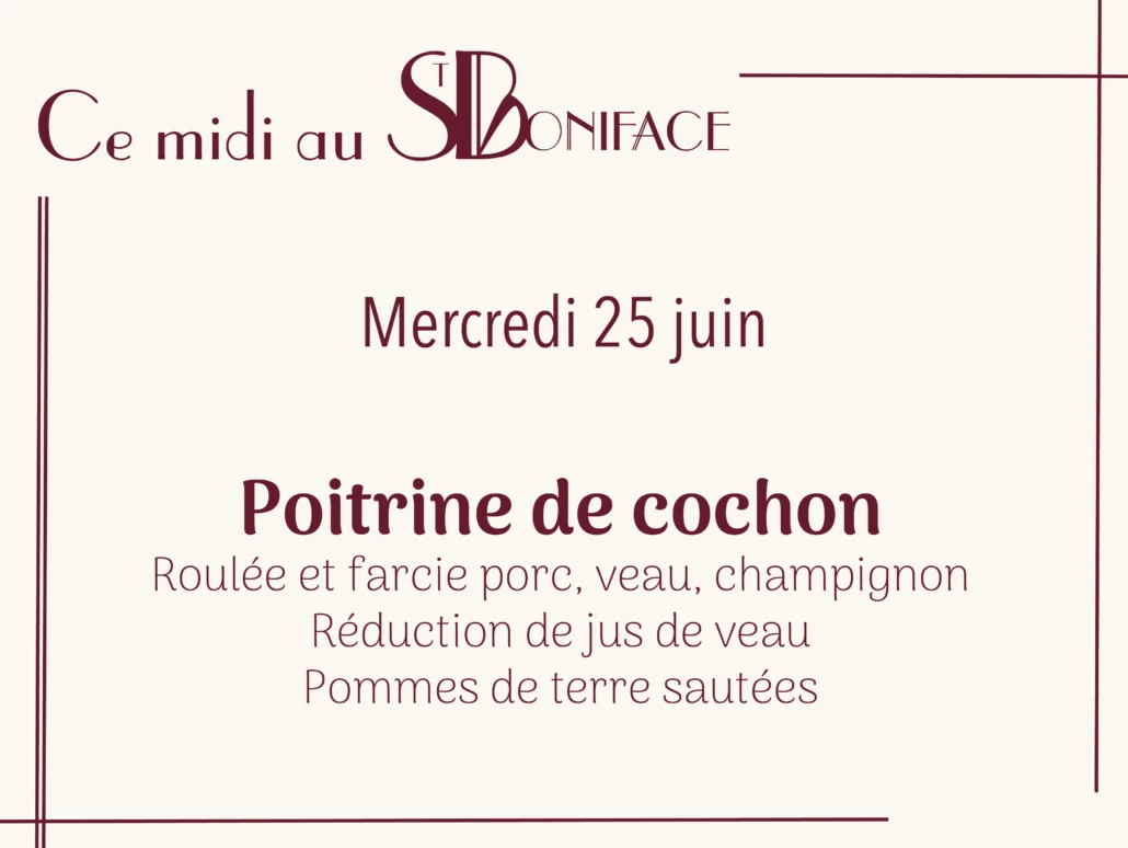 Poitrine de cochon roulée et farcie porc, veau, champignon, réduction de jus de veau, pommes de terre sautées