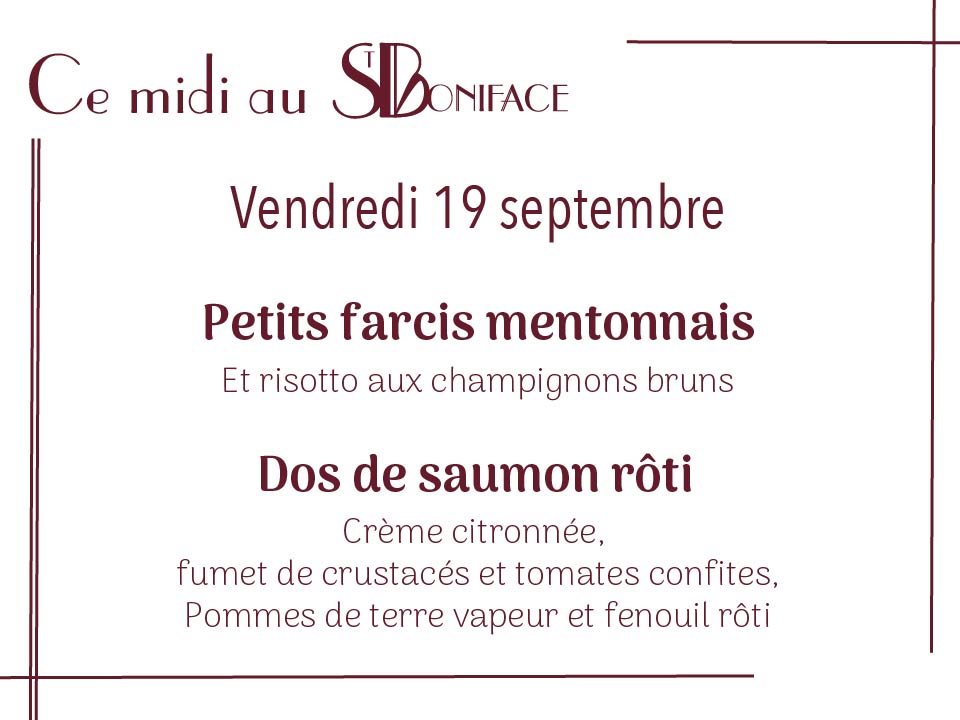 Petits farcis mentonnais et risotto aux champignons bruns Dos de colin rôti, crème citronnée, fumet de crustacés et tomates confites, accompagné de pommes de terre vapeur et de fenouil rôti