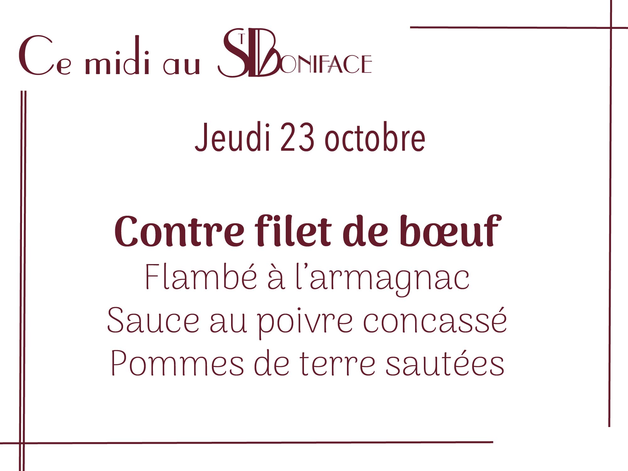 Plat du jeudi 23 octobre : contre filet de boeuf