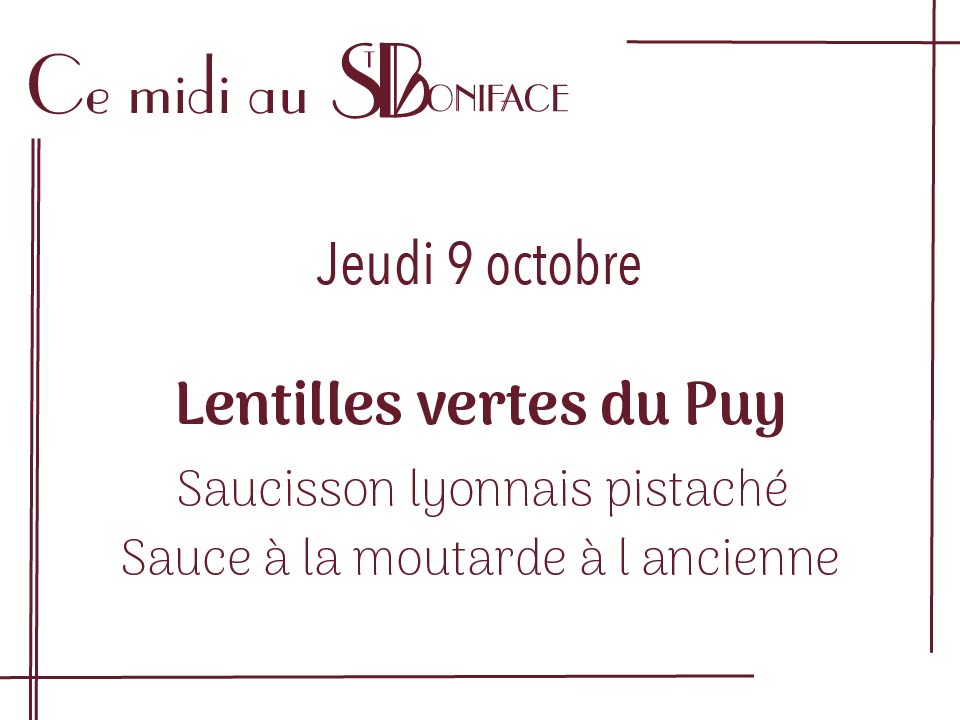 Lentilles vertes du Puy Saucisson lyonnais pistaché Sauce à la moutarde à l ancienne