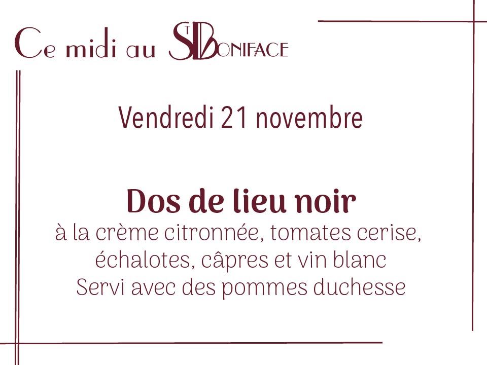 Dos de lieu noir à la crème citronnée, tomates cerise, échalotes, câpres et vin blanc, servi avec des pommes duchesse