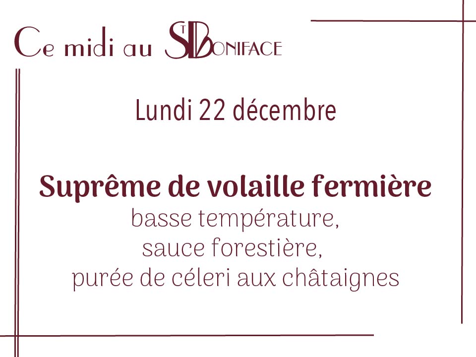 Suprême de volaille fermière basse température, sauce forestière, purée de céleri aux châtaignes