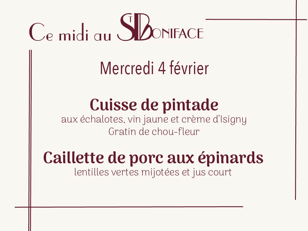Plats du 4 février : caillette aux épinards ou cuisse de pintade